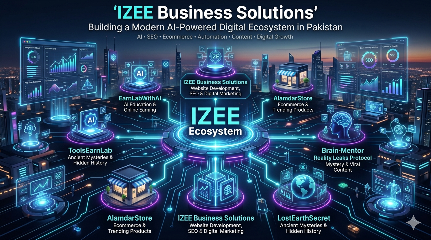 IZEE Business Solutions AI-powered digital marketing ecosystem with website development, SEO, ecommerce, automation, and online business platforms